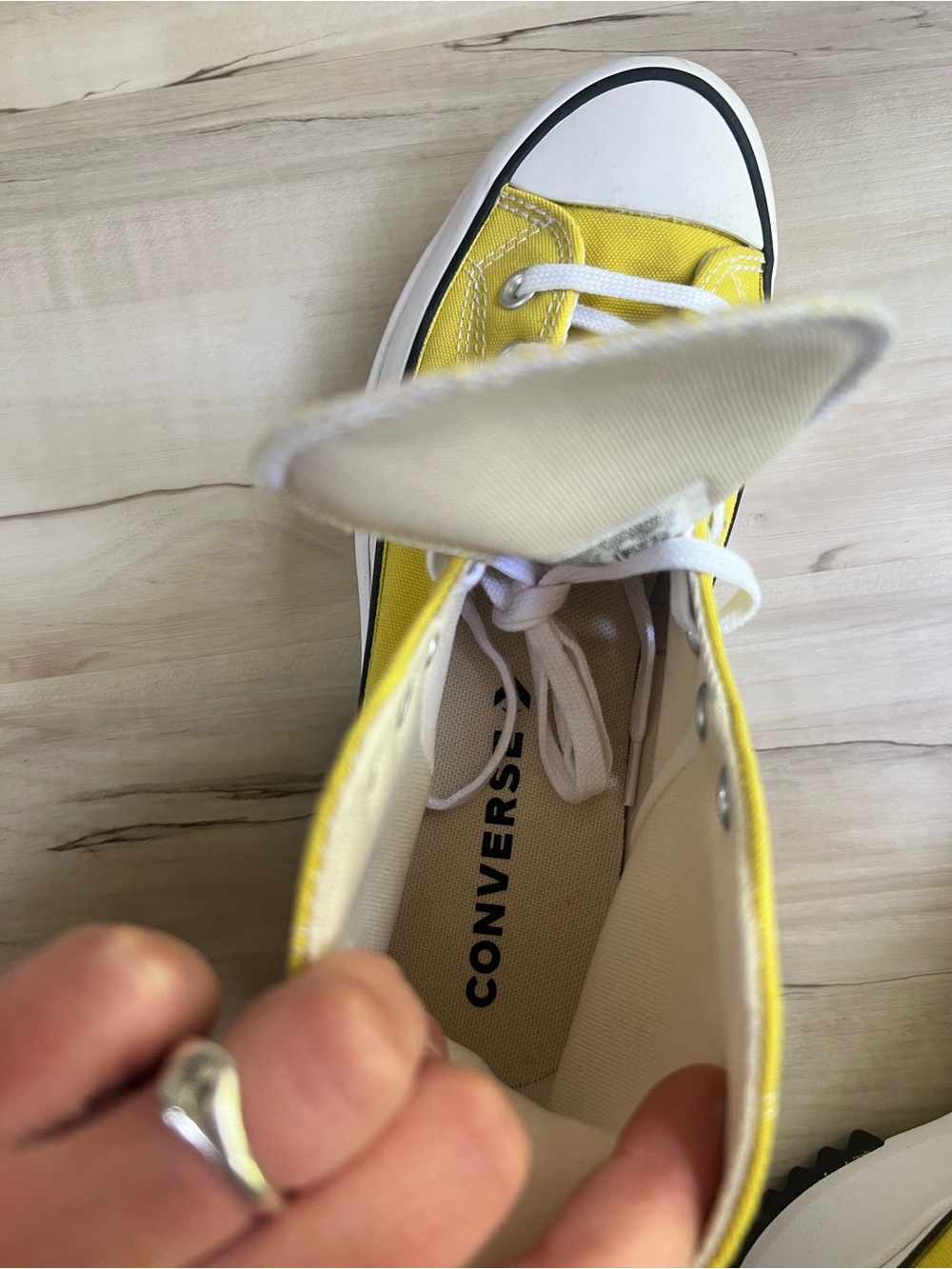 NEW. ONLY TRIED ON. Converse Yellow High-Top Platform Sneakers - Picture 8 of 11